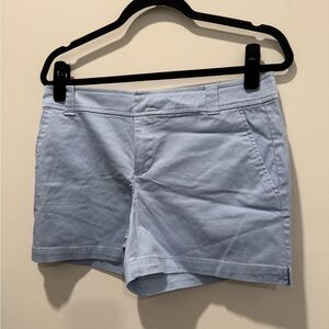 New York & Company Blue Shorts Flat Front Cotton Blend
